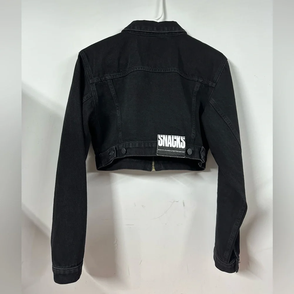 $336 Snacks Mother Women's Black The Chiclet Zip Crop Denim Jacket Size Small - Picture 5 of 8